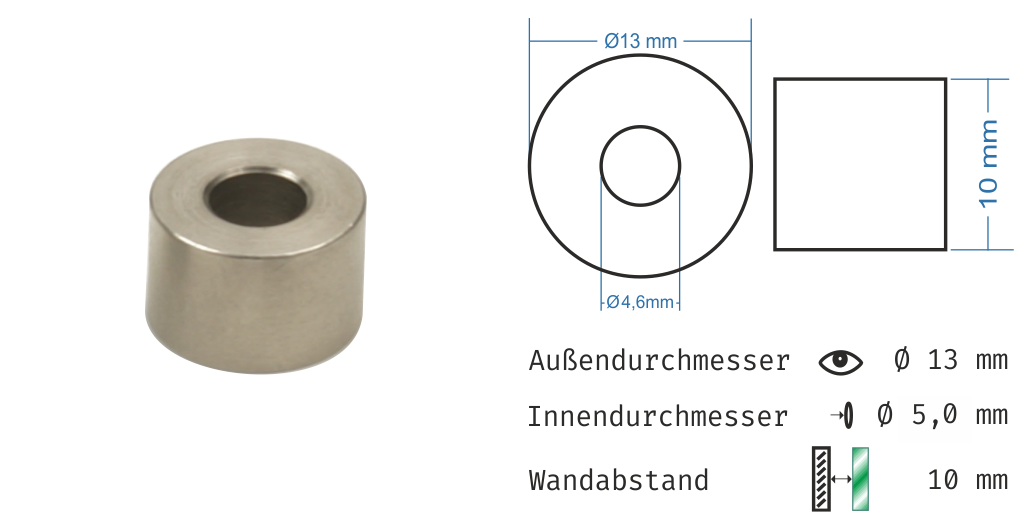 Distanzhülsen in 16 Größen - WA 5-20 mm aus Edelstahl - 1 Stück Basedow