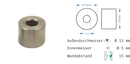 Distanzhülsen Edelstahl Basedow in 16 Größen<br>- WA: 5, 10, 15, 20 mm <br>- Ø:10, 13, 15, 18 mm<br>-  Loch-Ø: 4,1-5,2- 5,6-6,5 mm