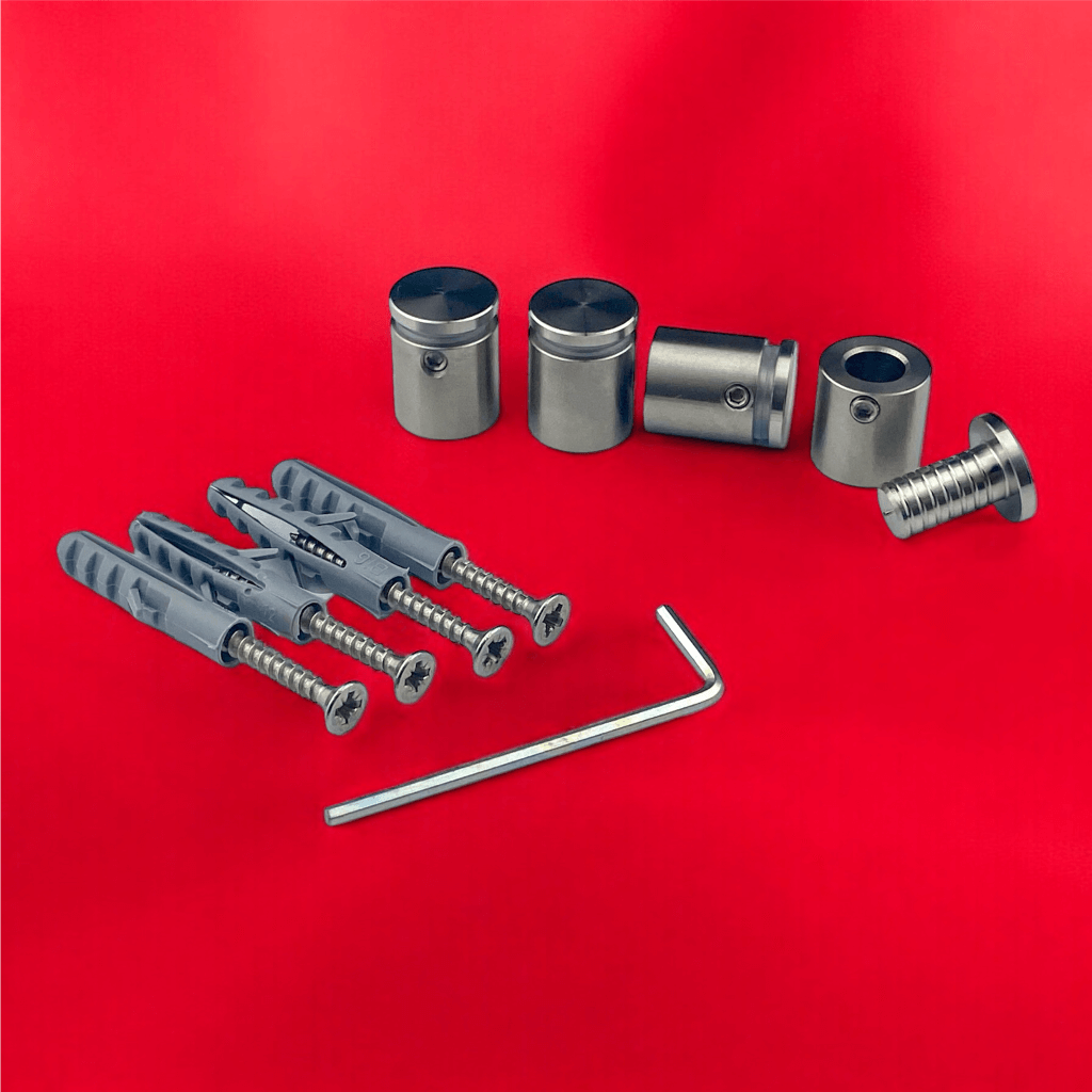 Abstandshalter Edelstahl mit Inbus in 3 Größen - Tarp<br>- Ø 13,15,20 mm<br>- Bohrung 8-9,9-10mm<br>- PS 2-10, 2-12mm<br>- 4 Stück <br>- Inkl. Montagematerial