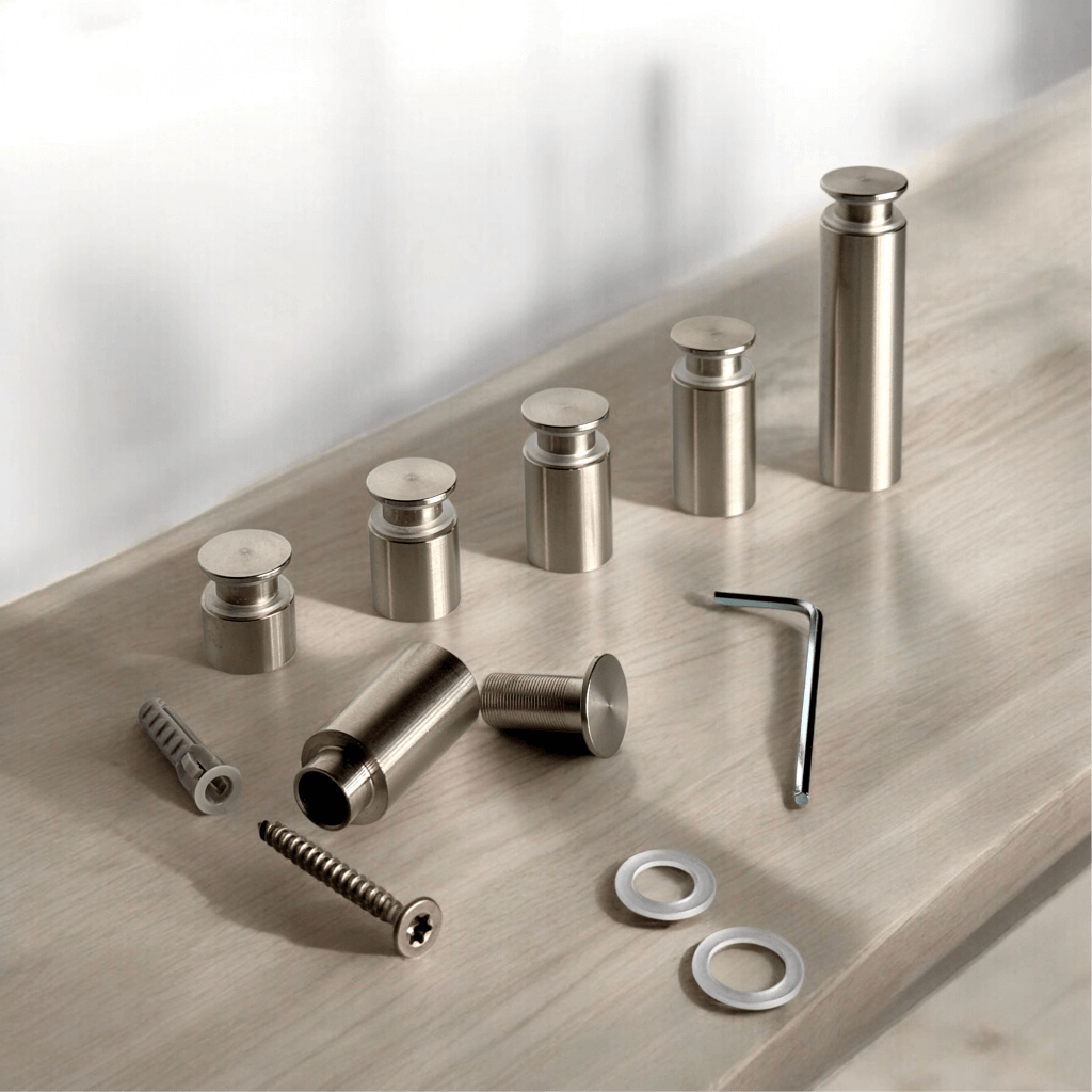 Abstandshalter Edelstahl mit Inbus in 5 Größen - Bergenhusen<br>- Ø 15 mm <br>- Plattenbohrung 11mm<br>- PS  6-8|5-10mm<br>- WA 10,15,25,50 mm <br>- Sonderbau ab 100Stck