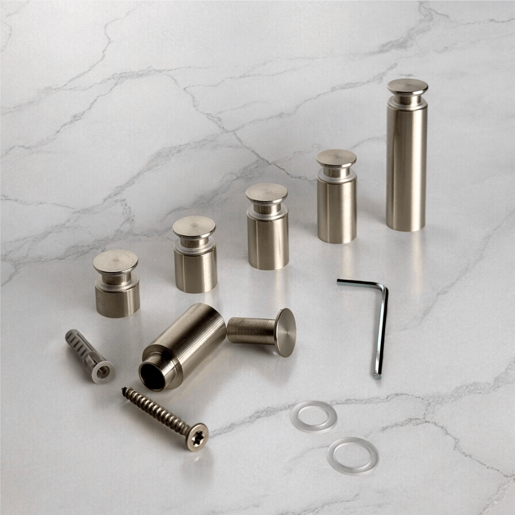 Abstandshalter Edelstahl mit Inbus in 5 Größen - Bergenhusen<br>- Ø 15 mm <br>- Plattenbohrung 11mm<br>- PS  6-8|5-10mm<br>- WA 10,15,25,50 mm <br>- Sonderbau ab 100Stck