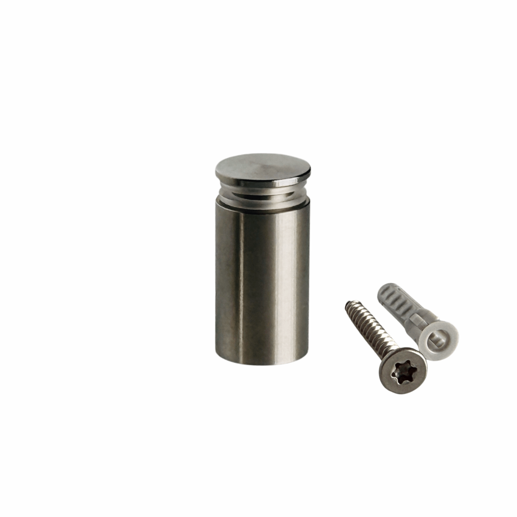 Abstandshalter Edelstahl schraubbar in 4 Größen - Pogeez<br>- Durchmesser 15 mm <br>- Plattenstärke 3-12mm <br>- Plattenbohrung 11mm<br>- WA 10, 15, 20, 25 mm <br>- Sonderbau ab 100Stck