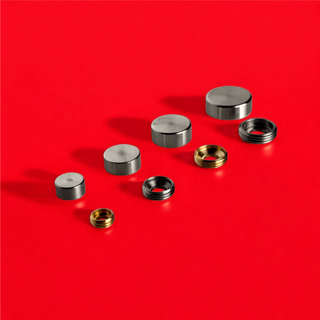 Schraubenkappen Edelstahl Gettorf in 4 Größen <br>- Kopfhöhe 5 mm <br>- flacher Kopf<br>- Ø 10, 13, 15, 18 mm <br>- Bohrung: immer 4 mm