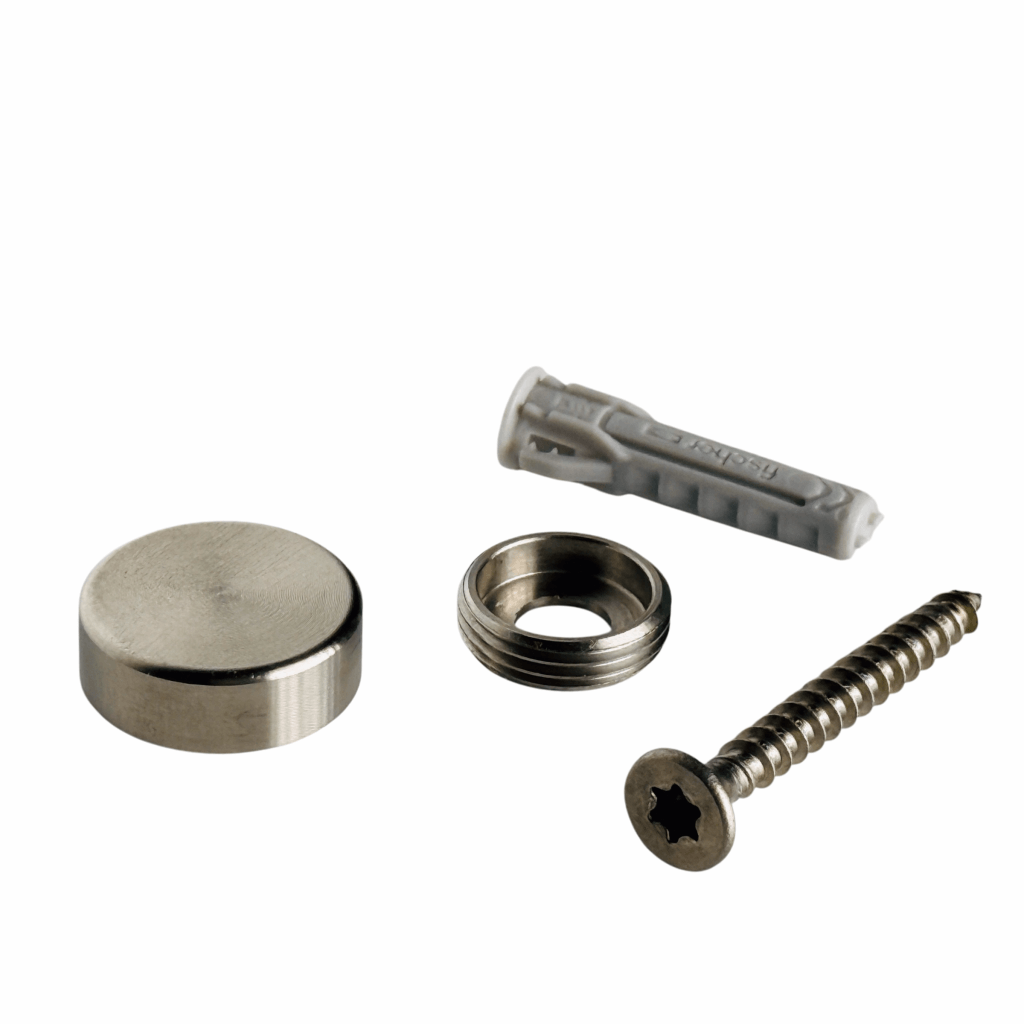 Schraubenkappen Edelstahl Gettorf in 4 Größen <br>- Kopfhöhe 5 mm <br>- flacher Kopf<br>- Ø 10, 13, 15, 18 mm <br>- Bohrung: immer 4 mm