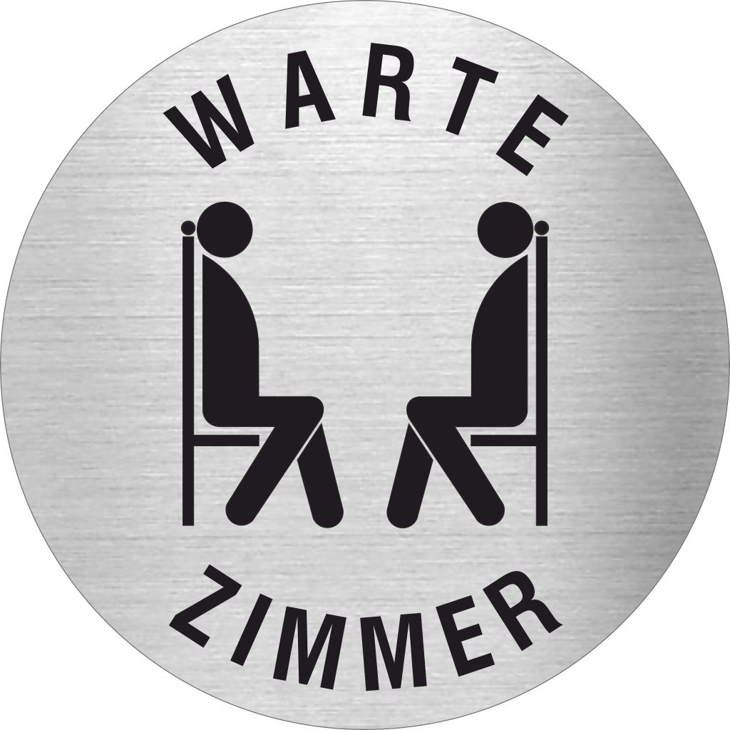 Piktogramm Wartezimmer Piktogramm und Text aus Edelstahl www.abstandshalter-online.com/ Ø60mm