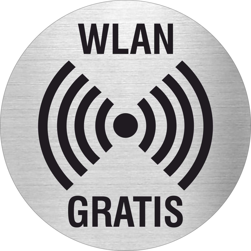 Piktogramm WLAN Gratis aus Edelstahl Piktogramm WLAN Gratis www.abstandshalter-online.com/ Ø60mm