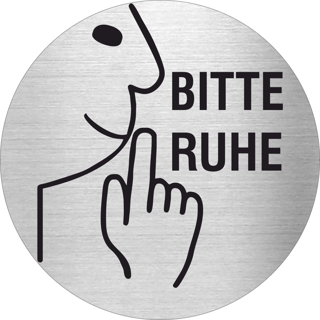 Piktogramm Bitte Ruhe aus Edelstahl Piktogramm Bitte Ruhe www.abstandshalter-online.com/ Ø60mm