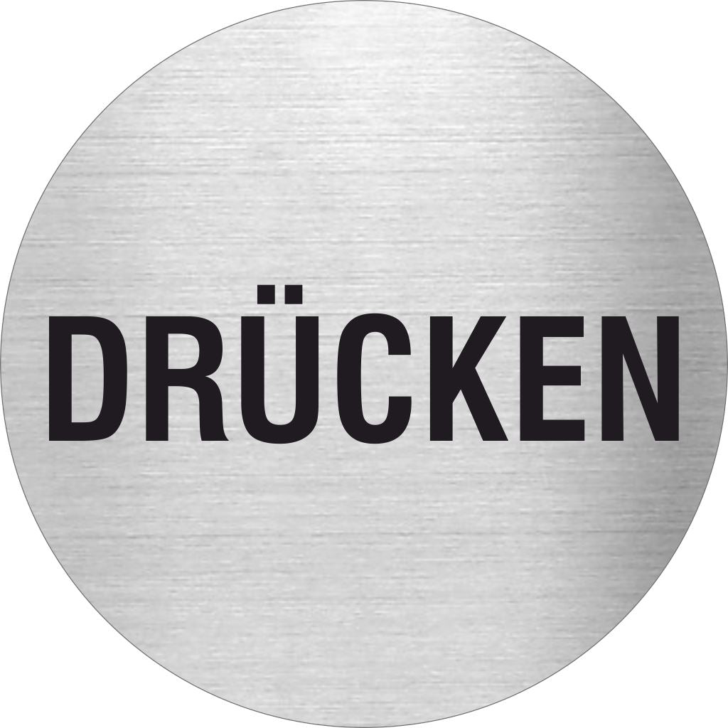Piktogramm Drücken aus Edelstahl Piktogramm Drücken www.abstandshalter-online.com/ Ø60mm