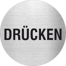 Piktogramm Drücken aus Edelstahl Piktogramm Drücken www.abstandshalter-online.com/ Ø60mm