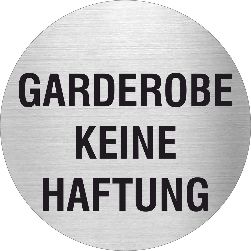 Piktogramm Gaderobe keine Haftung aus Edelstahl Piktogramm Gaderobe keine Haftung