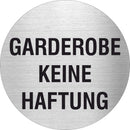 Piktogramm Gaderobe keine Haftung aus Edelstahl Piktogramm Gaderobe keine Haftung