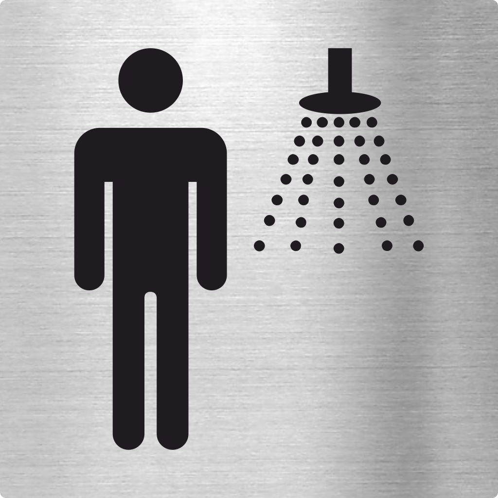 Piktogramme Herren Dusche Edelstahl Piktogramm Herren Dusche www.abstandshalter-online.com/ 70x70mm