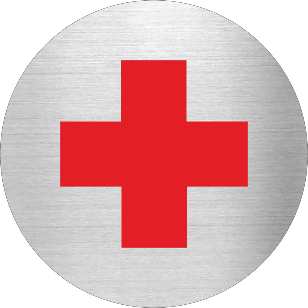 Piktogramm Rot Kreuz aus Edelstahl Piktogramm Rot Kreuz www.abstandshalter-online.com/ Ø60mm