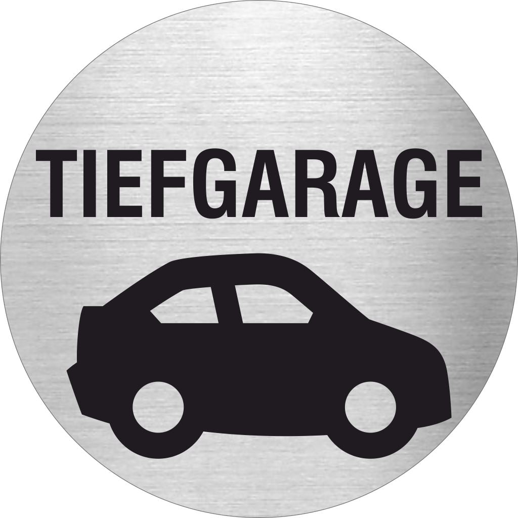 Piktogramm Tiefgarage mit Pikto aus Edelstahl Piktogramm Tiefgarage mit Pikto