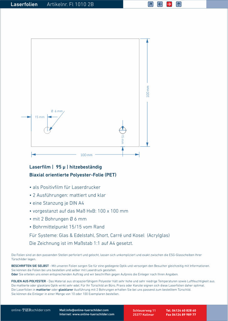 Laserfolien für Türschilder mit 2 Bohrungen 1