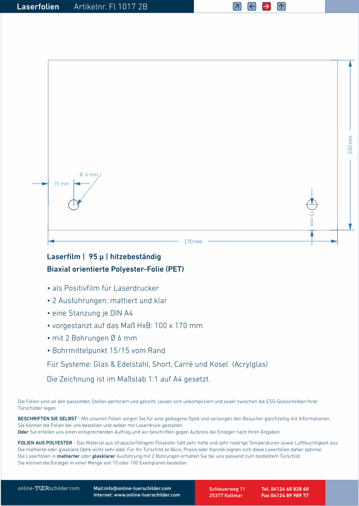Laserfolien für Türschilder mit 2 Bohrungen 17