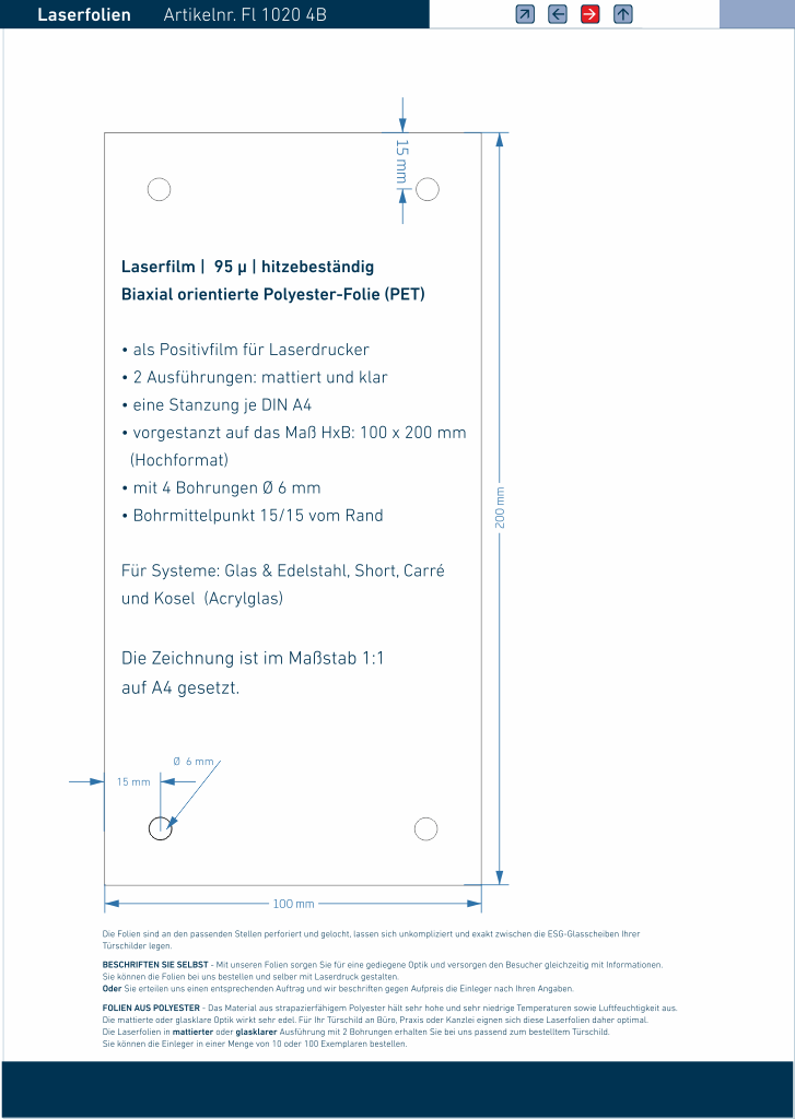 Laserfolie für Türschilder mit 4 Bohrungen 1102
