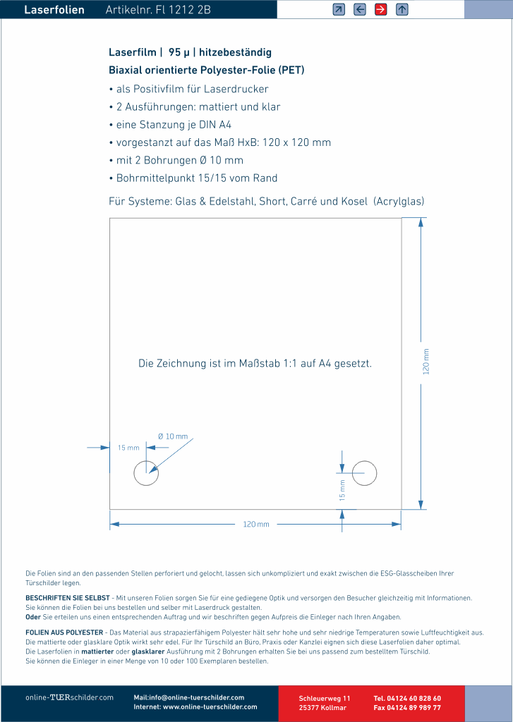 Laserfolien für Türschilder mit 2 Bohrungen 12