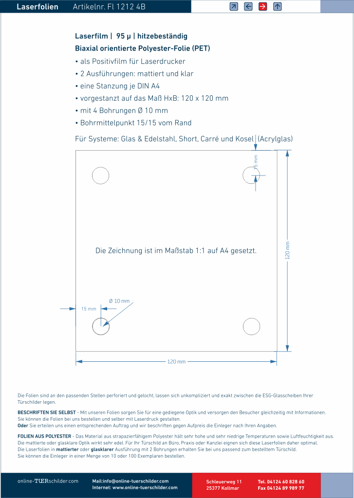 Laserfolie für Türschilder mit 4 Bohrungen 13
