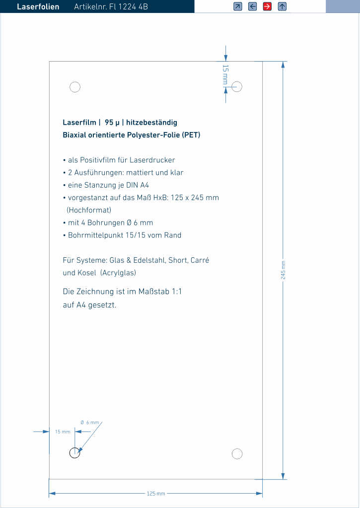 Laserfolie für Türschilder mit 4 Bohrungen 1104