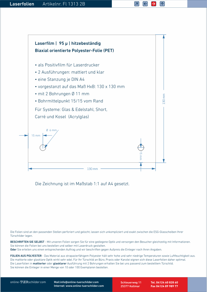 Laserfolien für Türschilder mit 2 Bohrungen 13