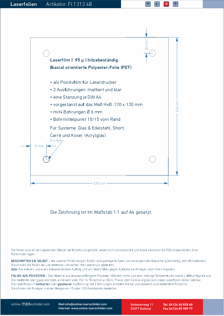 Laserfolie für Türschilder mit 4 Bohrungen 14
