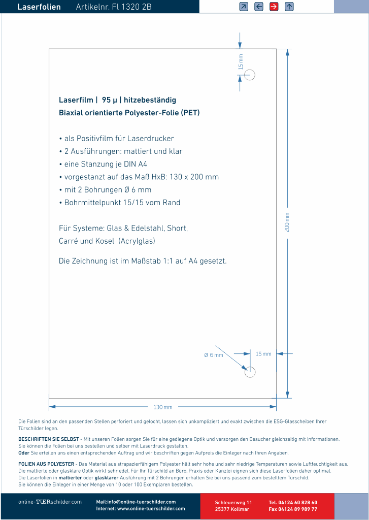 Laserfolien für Türschilder mit 2 Bohrungen 18