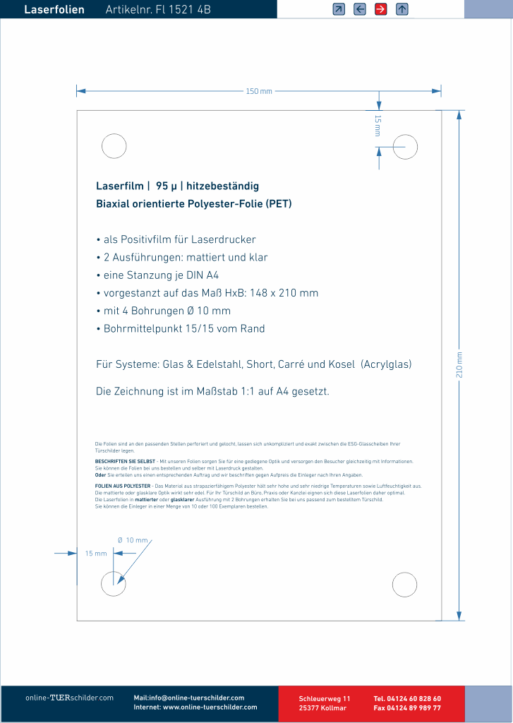 Laserfolie für Türschilder mit 4 Bohrungen 1
