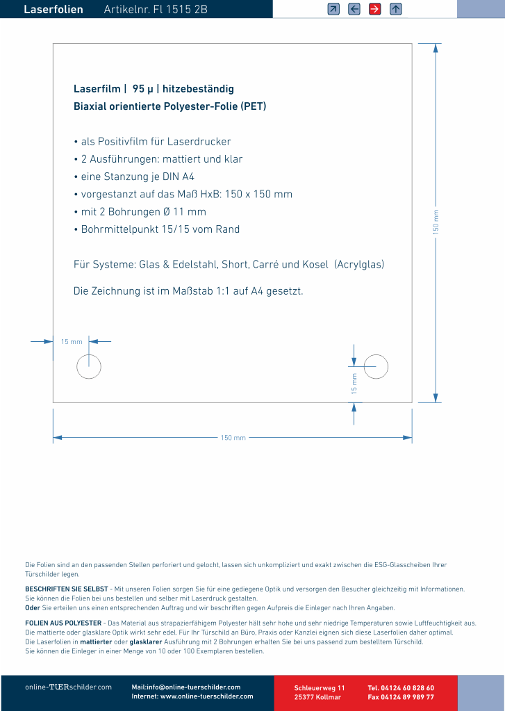 Laserfolien für Türschilder mit 2 Bohrungen 14