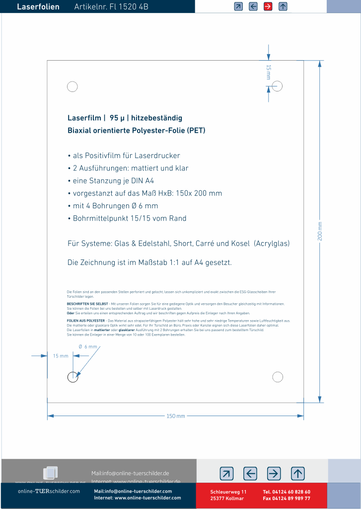 Laserfolie für Türschilder mit 4 Bohrungen 1108