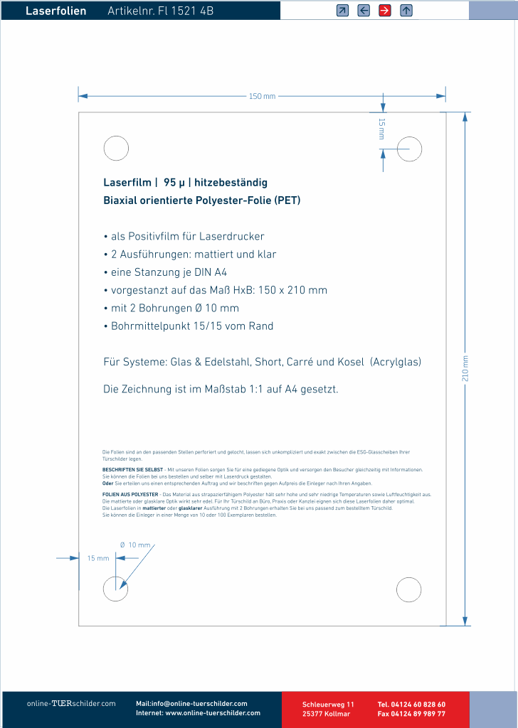 Laserfolie für Türschilder mit 4 Bohrungen 1109