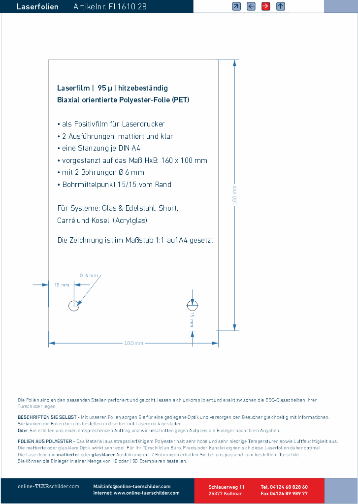 Laserfolien für Türschilder mit 2 Bohrungen 110