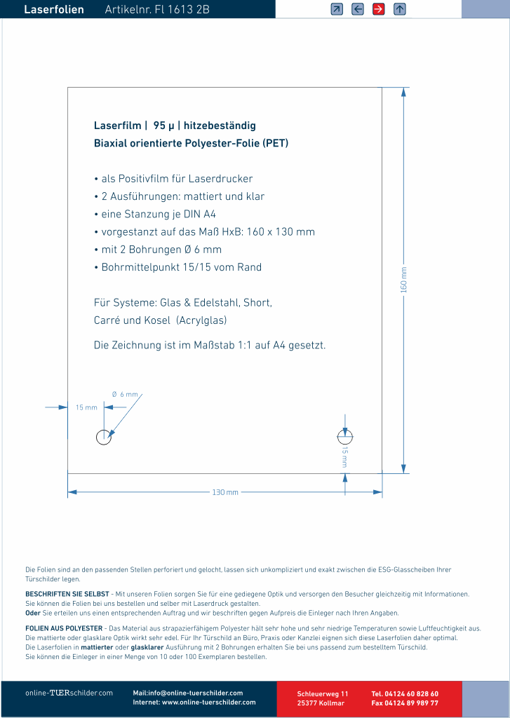 Laserfolien für Türschilder mit 2 Bohrungen 1101