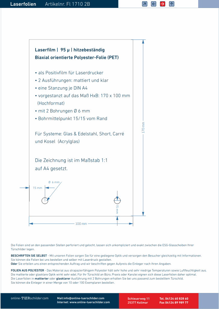 Laserfolien für Türschilder mit 2 Bohrungen 1103