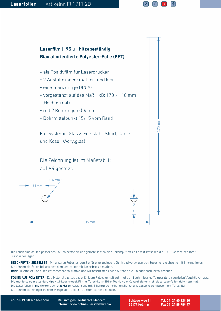 Laserfolien für Türschilder mit 2 Bohrungen 1104