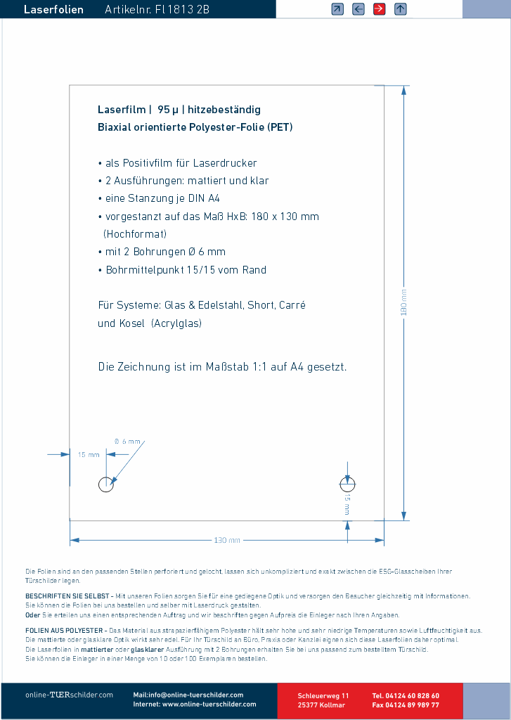 Laserfolien für Türschilder mit 2 Bohrungen 1105