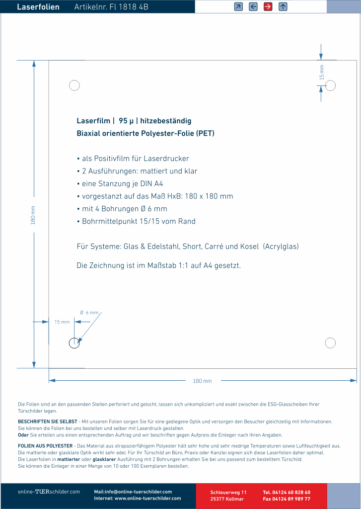Laserfolie für Türschilder mit 4 Bohrungen 17