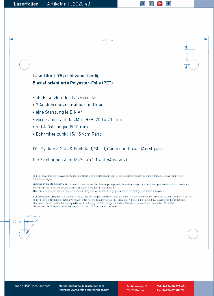 Laserfolie für Türschilder mit 4 Bohrungen 18