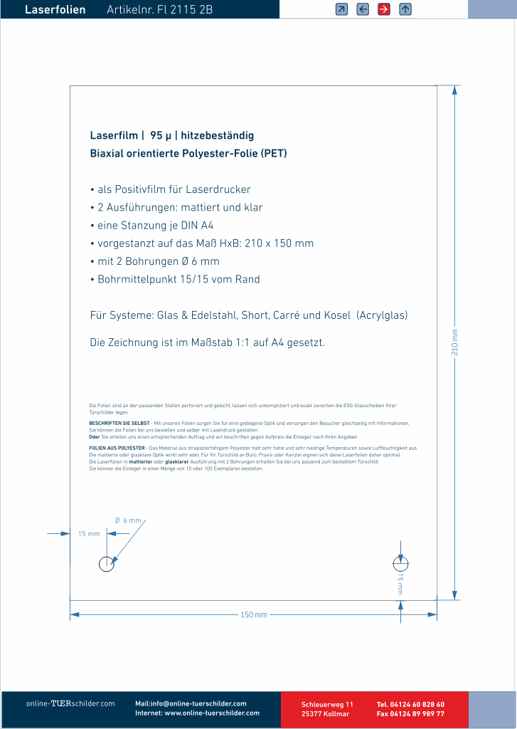 Laserfolien für Türschilder mit 2 Bohrungen 1108