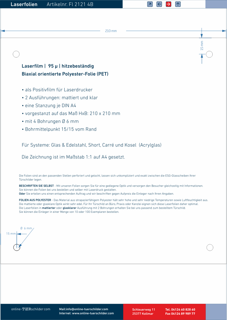 Laserfolie für Türschilder mit 4 Bohrungen 19