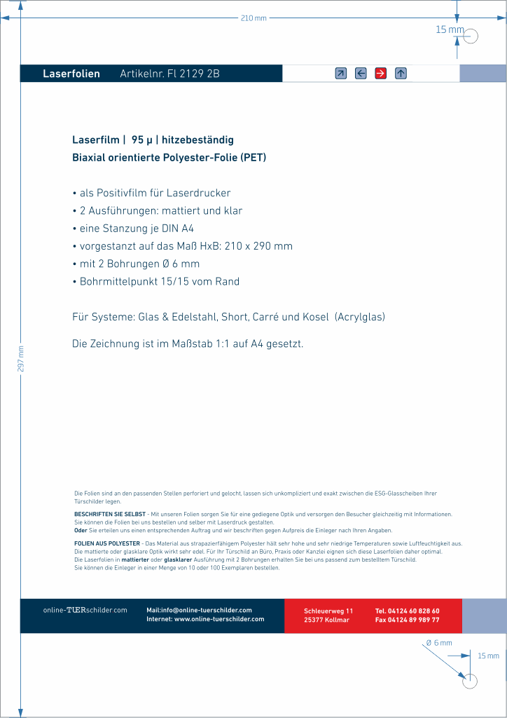 Laserfolien für Türschilder mit 2 Bohrungen 1109