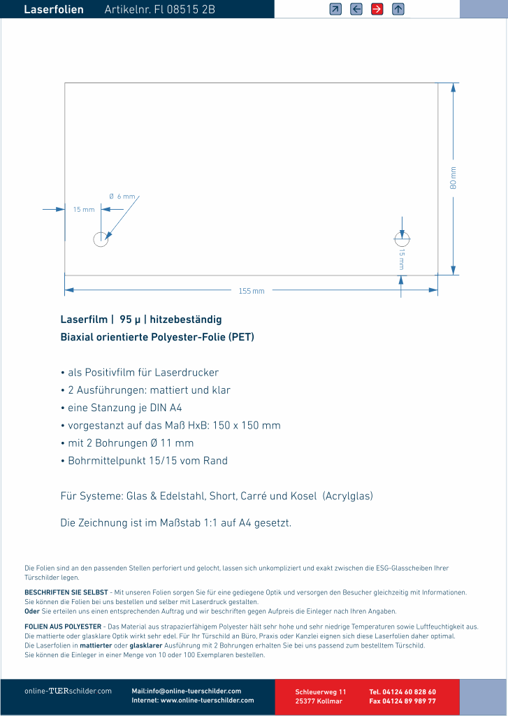 Laserfolien für Türschilder mit 2 Bohrungen 15