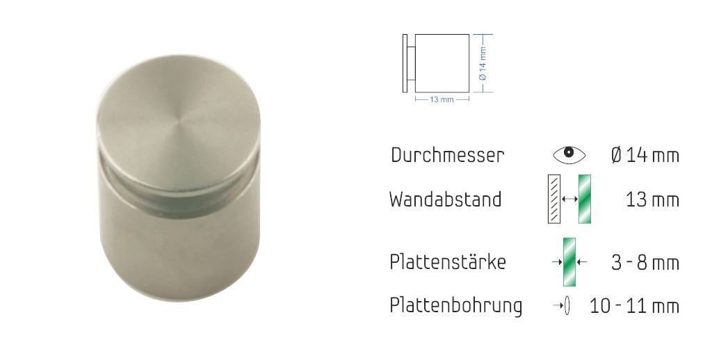 Abstandshalter List mit Linksgewinde Ø 14 mm aus Edelstahl Abstandshalter List