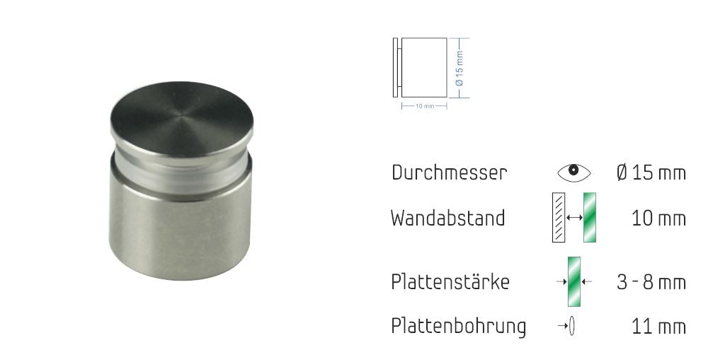 Abstandshalter Pogeez mit Linksgewinde für 3 bis 12 mm Materialstärke aus Edelstahl Abstandshalter Pogeez zum Schrauben Klemmbereich 3-12mm abstandshalter-online.com Für Materialstärke von 3 bis 8 mm | Wandabstand 10 mm Ohne Montagematerial