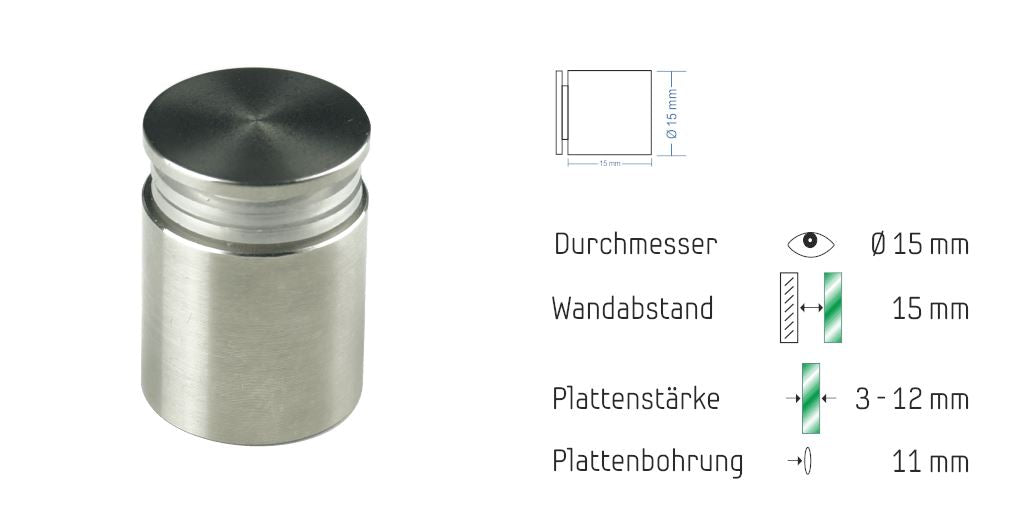 Abstandshalter Pogeez mit Linksgewinde für 3 bis 12 mm Materialstärke aus Edelstahl