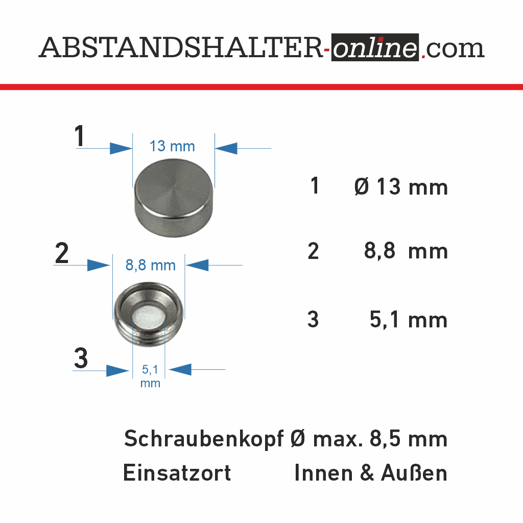 Schraubenkappen Gettorf V2A Edelstahl 15