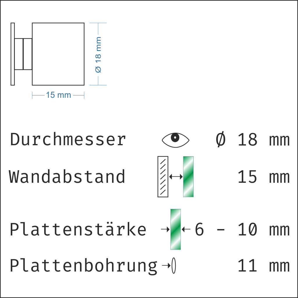 Abstandshalter mit Madenschraube - Ø 18 mm WA: 15 / 20 / 30 mm aus Edelstahl - Steinburg