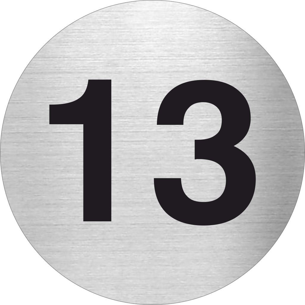 Piktogramm Zahl 13 aus Edelstahl Piktogramm Zahl 13 www.abstandshalter-online.com/ Ø60mm