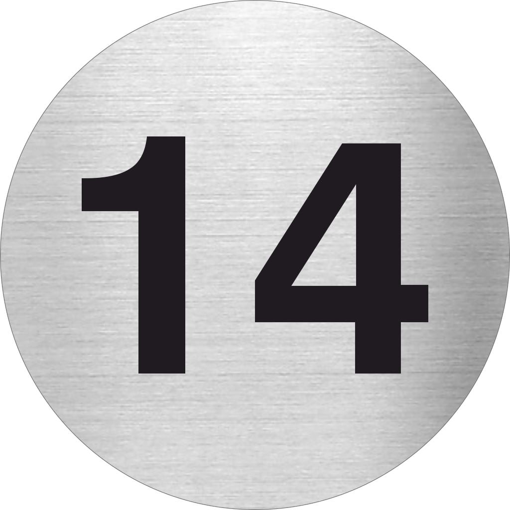 Piktogramm Zahl 14 aus Edelstahl Piktogramm Zahl 14 www.abstandshalter-online.com/ Ø60mm