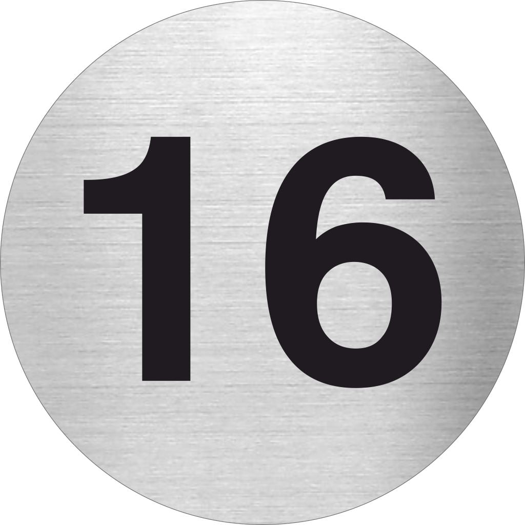 Piktogramm Zahl 16 aus Edelstahl Piktogramm Zahl 16 www.abstandshalter-online.com/ Ø60mm